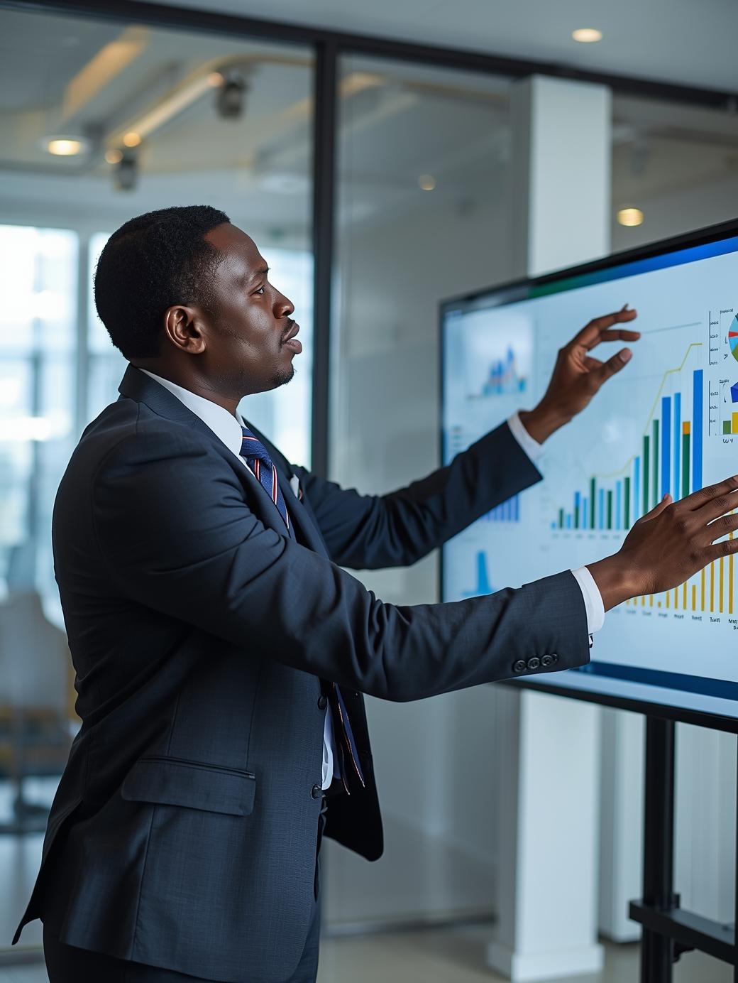 create an image of a african man as a business management consultant working on a project